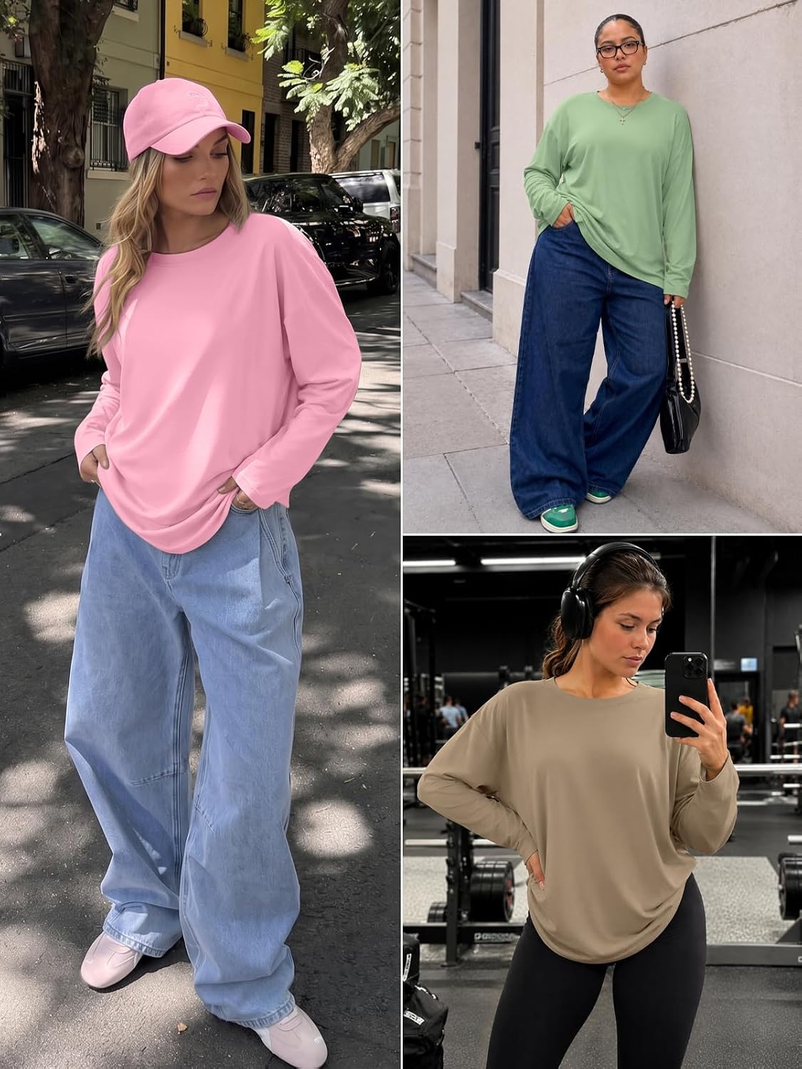 image:imageATHMILE Oversized Long Sleeve Shirts for Women Casual TeeGrey