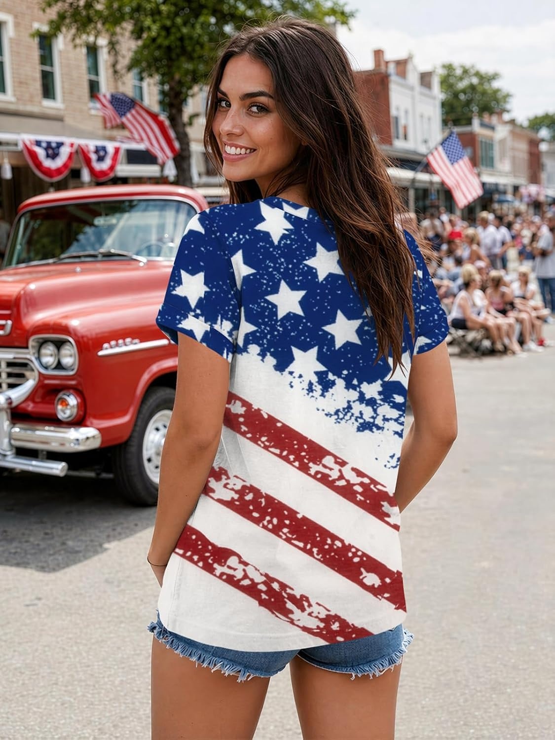 image:imageATHMILE T Womens Short Sleeve TShirts V Neck Summer Tops Basic TeesUsa Flag