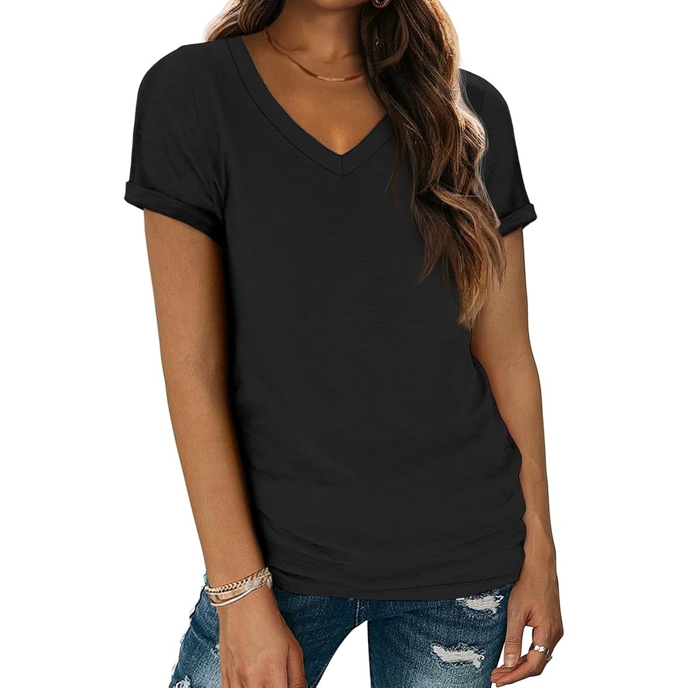 image:imageATHMILE T Womens Short Sleeve TShirts V Neck Summer Tops Basic TeesBlack
