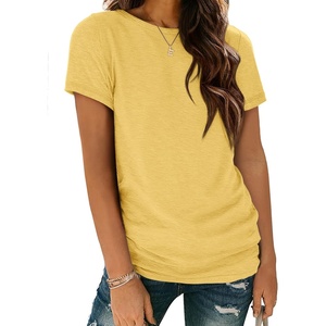 ATHMILE Womens Basic T Shirt Crewneck Short Sleeve Summer Tops(Yellow)